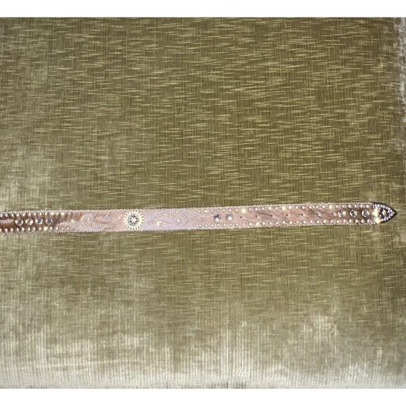 Nocona Brown Calf Hair Leather Studded Iridescent Rhinestone Belt M 32.5-38.5” - Picture 14 of 16